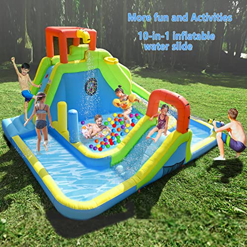 Tobargar Inflatable Water Slide Park with Dual Pools, Climbing Wall & Games, Multicolor