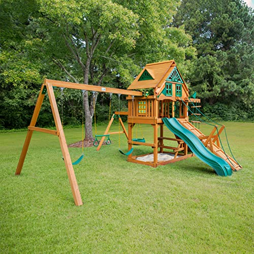 Gorilla Playsets Frontier Treehouse Wooden Swing Set Brown