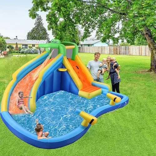 AKEYDIY Inflatable Water Slide Bounce House with Splash Pool Castle Theme