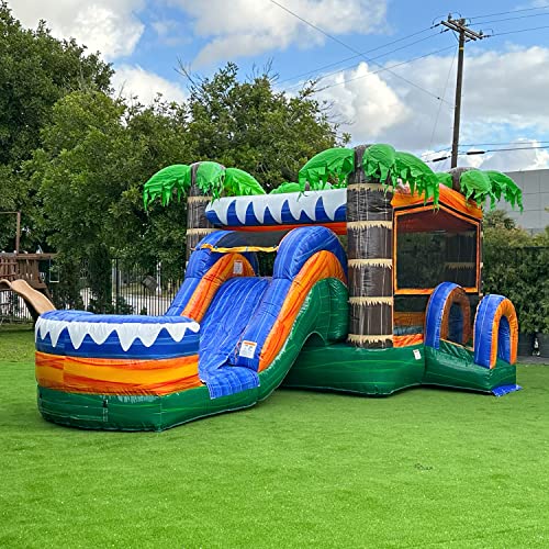 XJUMP Tropical Bounce House Water Slide Orange