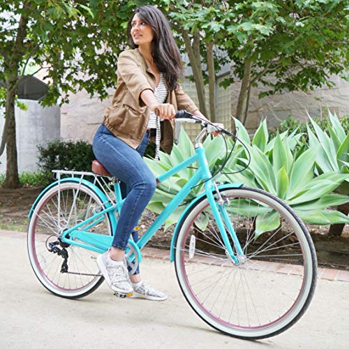 sixthreezero Women's 7-Speed Hybrid Road Bike with Rear Rack, 28-Inch Wheels, Cream