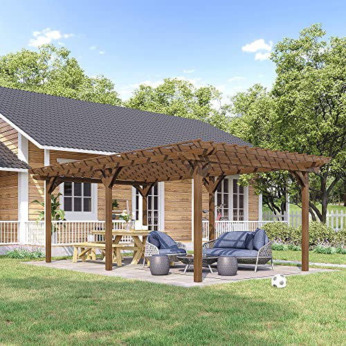 Outsunny 12' x 20' Outdoor Pergola Wood Gazebo Brown
