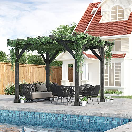 Outsunny 12' x 10' Weather-Resistant Cedar Wood Patio Pergola Black