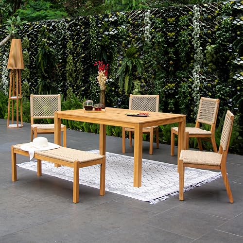 Cambridge Casual Paxton Wood 6-Piece Outdoor Dining Set Natural Teak/All-Weather Wicker Configuration 8 - 6 Seater