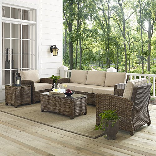 Crosley Furniture Bradenton 5-Piece Outdoor Sofa Set Brown with Sand Cushions