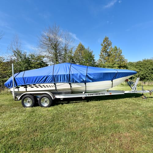 Budge American Flagship Ripstop Boat Cover, Fits Center Console V-Hull Boats 20'-22' Long, Blue
