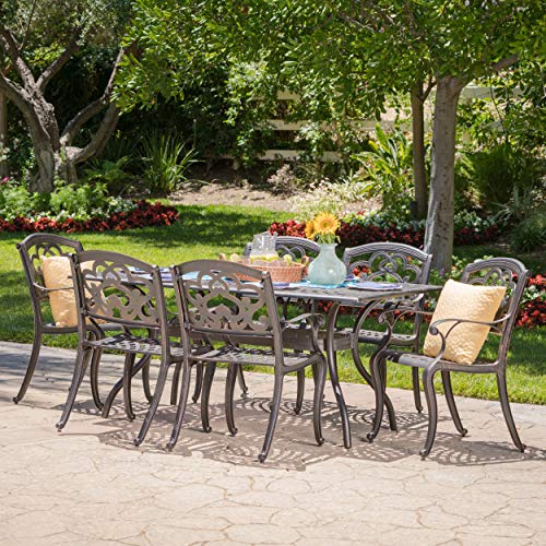 GDF Studio 7 Piece Cast Aluminum Outdoor Dining Set Shiny Copper
