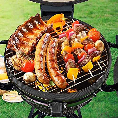 SUFUL 24-Inch Charcoal Kamado Grill with Side Table Green