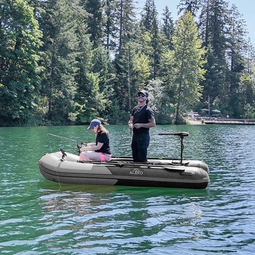 ALEKO Inflatable Boat 4 Person Fishing Raft Aluminum Floor Light/Dark Gray
