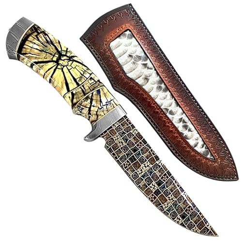 刀苑阁 Detachable Handle Damascus Steel Craft Knife with Leather Cover Yellow