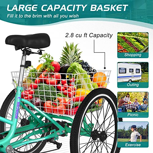LILYPELLE Adult Folding Tricycle 7 Speed 26 inch Light Green