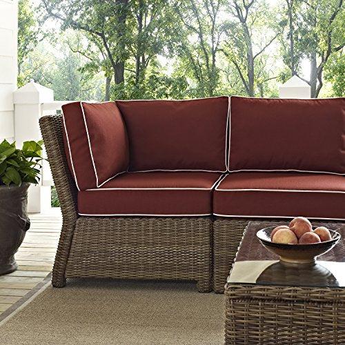Crosley Furniture Bradenton 5-Piece Outdoor Sectional Sofa Set Brown with Sangria Cushions