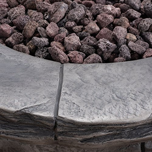 Great Deal Furniture Outdoor 5 Piece Acacia Wood Adirondack Rocking Chair Set with Fire Pit Grey + Natural