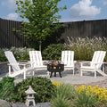 Merrick Lane Ayala Adirondack Chairs & Fire Pit - 4 Pack White Poly Resin Chairs with Black Star and Moon Fire Pit