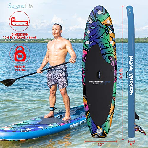 SereneLife Inflatable Stand Up Paddle Board Black