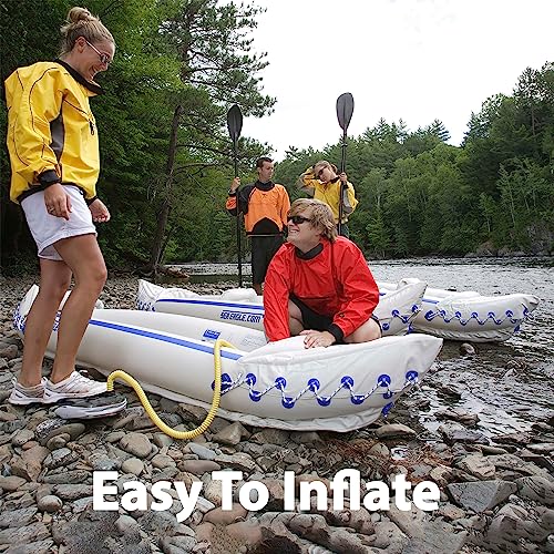 Sea Eagle SE330 Two Person Inflatable Sport Kayak with Seats, Paddles, Bag, Electric Pump White/Blue