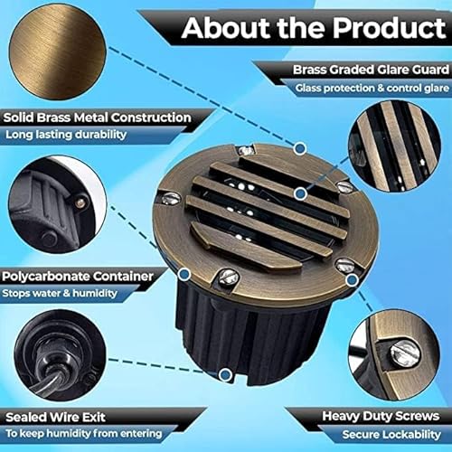 MIK Solutions LED Spot Lights Outdoor Landscape Lighting 112 Solid Brass In Ground Light with 7W LED Bulb Bronze Brass (12 Pack)
