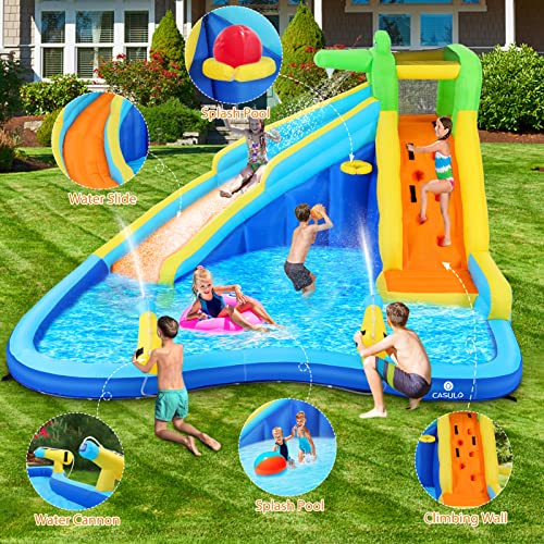 AKEYDIY 6-in-1 Blue Inflatable Water Slide Park for Kids
