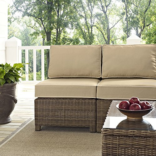 Crosley Furniture Bradenton 5-Piece Outdoor Sectional Sofa Set Brown with Sand Cushions