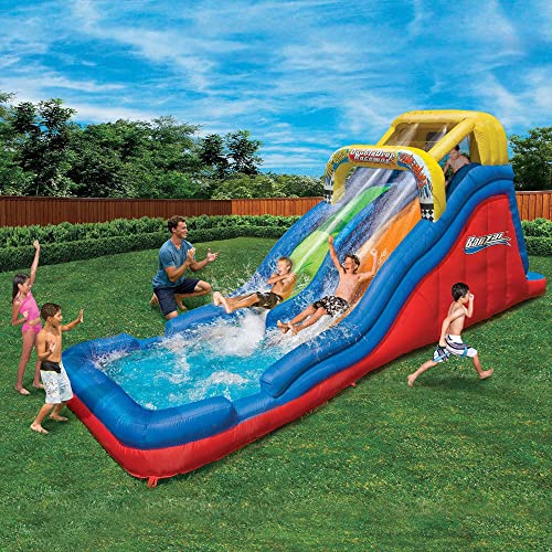 BANZAI Double Drop Raceway 120" Inflatable Water Slide with Splash Pool
