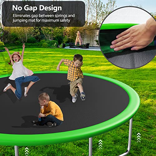 Lyromix 14FT Trampoline with Slide, Swings & Basketball Hoop, Green
