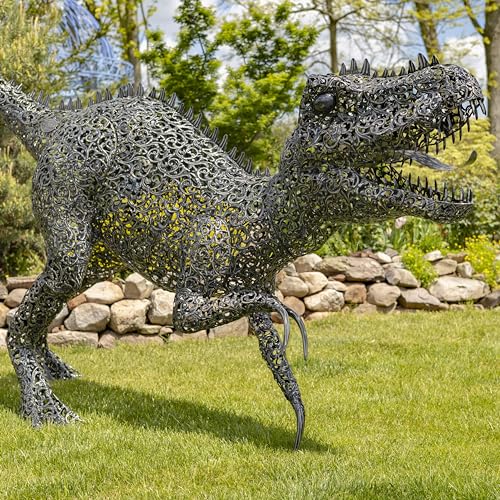 Zaer Ltd. 7.33ft Tall Giant Metal Tyrannosaurus Rex Garden Statue Chompers Metallic