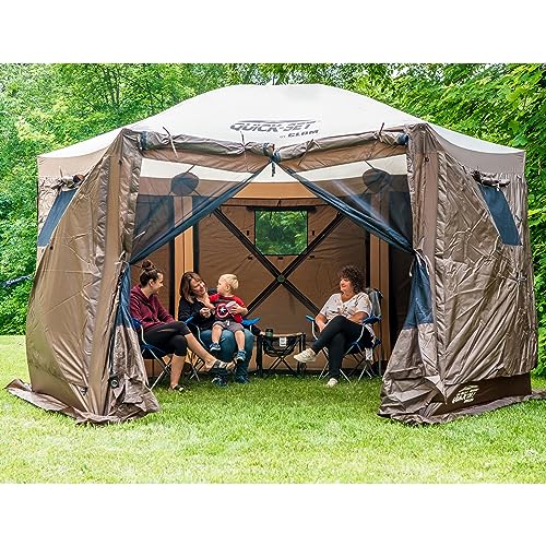 CLAM Quick Set Pavilion Portable Pop Up Outdoor Gazebo Tent with Tarp Cover Tan