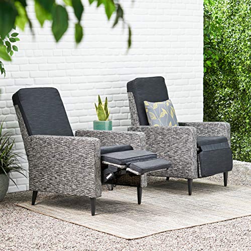 Christopher Knight Home Murdock Outdoor Recliner with Cushion Wicker Mixed Black/Dark Gray Set of 2