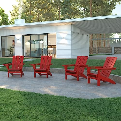 EMMA + OLIVER Haley Adirondack Chairs Set of 4 Weather Resistant Poly Resin Red
