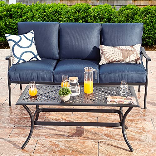 PatioFestival Heavy Duty 3-Person Cushioned Patio Loveseat with Coffee Table Blue