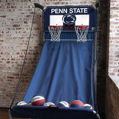 Pop-A-Shot Home Dual Shot with Penn State Nittany Lions NCAA Graphics Sensor Scoring 16 Game Modes 7 Balls Foldable Storage Orange