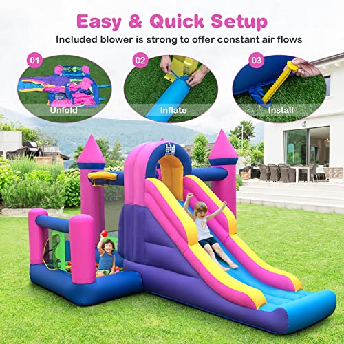 BOUNTECH Inflatable Bounce House with Slide & Ball Pit Pink/Blue/Yellow/Purple
