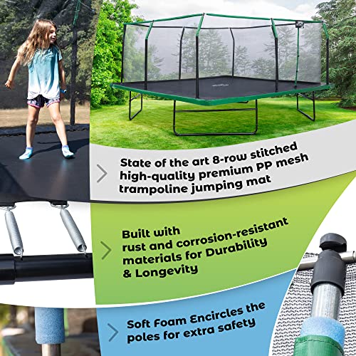 Upper Bounce 12x12 FT Square Trampoline Set with Enclosure Black/Green