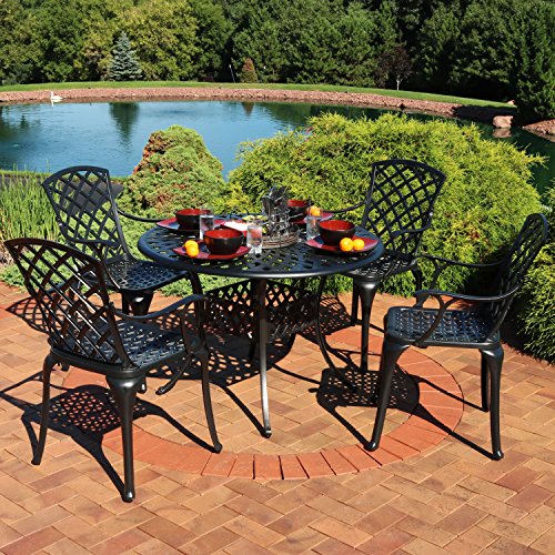 Sunnydaze 5-Piece Cast Aluminum Patio Dining Set - 4 Chairs and 41" Table Black
