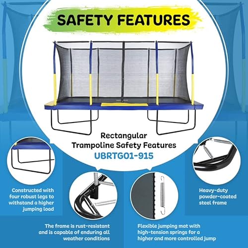 Upper Bounce Rectangle Trampoline Set with Premium Enclosure Blue/Yellow