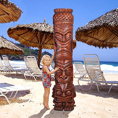 Design Toscano S/2 Grand Island Tiki Totem Statues Faux Woodtone Finish