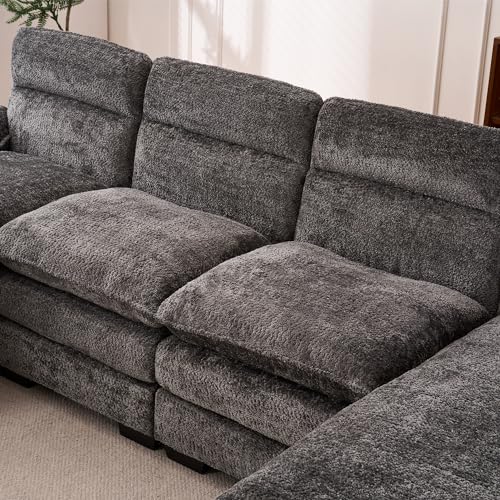 Klwenas Maec 111" U Shape Modular Sectional Sofa Grey