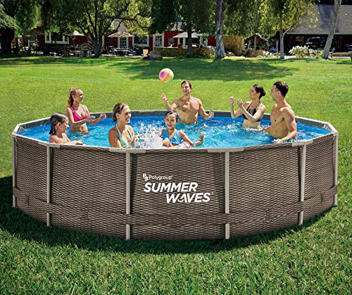 PolyGroup Summer Waves 14ft x 36in Wicker Metal Frame Pool Set Brown