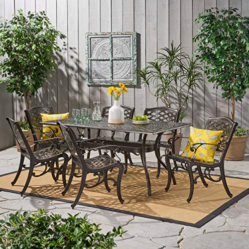 Christopher Knight Home Hallandale 7-Pc Outdoor Sarasota Dining Set Hammered Bronze