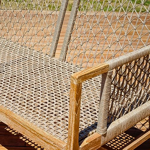 Posh Pollen Premium Grade-A Teak Wood Outdoor Loveseat Sofa with Woven Rope White