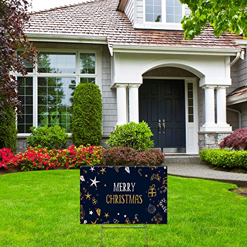 Yard Sign Merry Christmas Happy Holidays Lawn Decoration 18" x 12" with 15-inch Stake