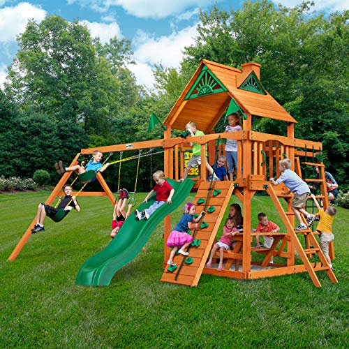 Gorilla Playsets Navigator Cedar Swing Set Amber Posts Brown