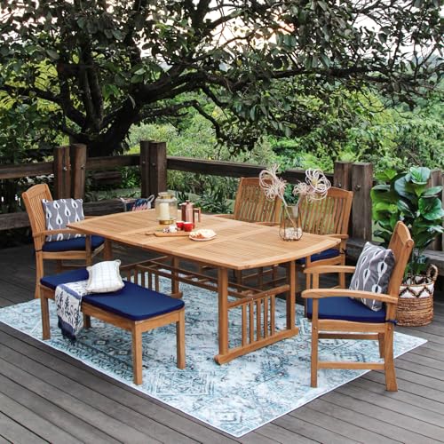 Cambridge Casual Caterina Teak Wood 6-Piece Outdoor Dining Set Natural Teak/Navy Cushion