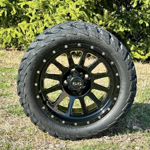 Huskey Parts Company Glossy Black Golf Cart Wheels/Tires Combo 23x10-14 Street Tire