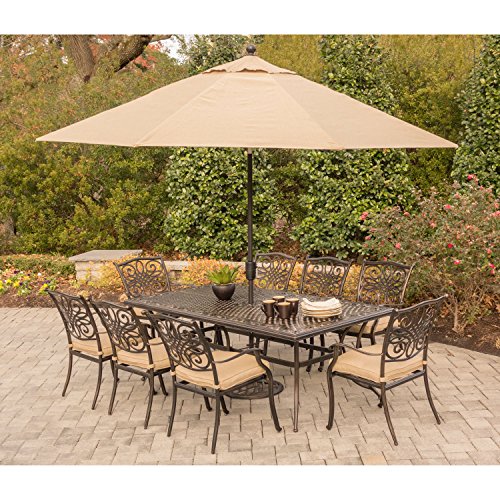 Hanover Traditions 9-Piece Outdoor Dining Set with Tan Cushions