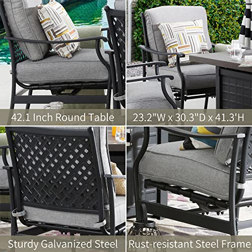 PatioFestival Patio Conversation Set with Propane Fire Pit and Rocking Chairs, 5 Pcs Grey