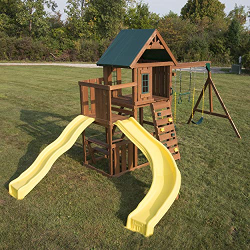 Swing-N-Slide Castlebrook Swing Set with Slides & Climbing Wall Wood