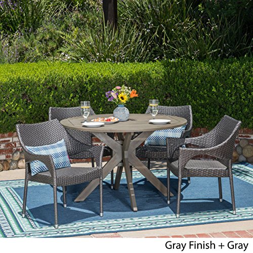 Christopher Knight Home Lina Outdoor 5 Piece Wood and Wicker Dining Set Gray
