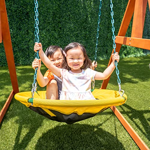 Sportspower Sandalwood Wood Swing Set with Swings, Slide & Playhouse Green