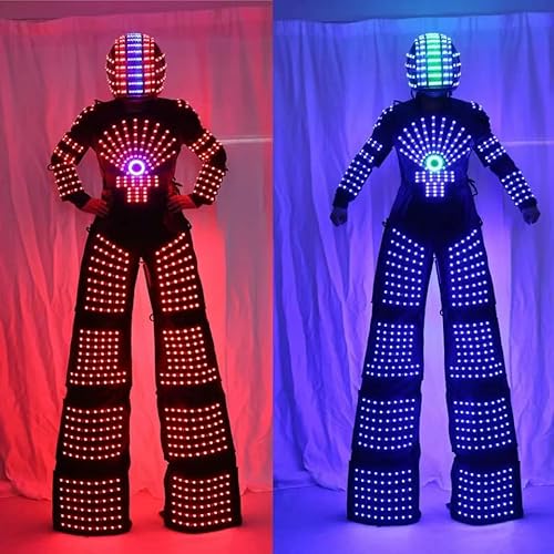 Gracecolorlife LED Robot Suit Costume with High Heel Stilts & Helmet XL Black